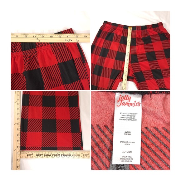 Jolly Jammies XL Christmas 2-Piece Pajama Set Flannel Red/Black Buffalo Check - Picture 5 of 8